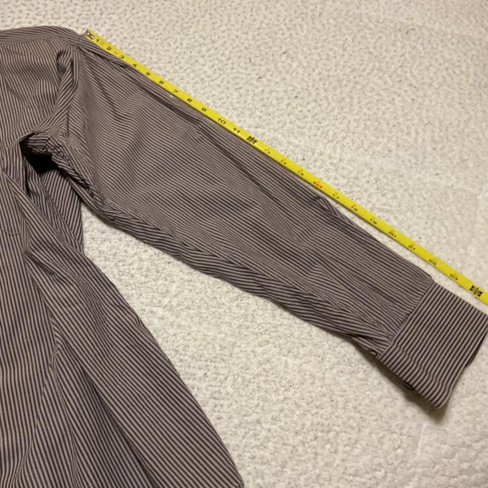 Perry Ellis Button Down Mens 16 34/35 Brown Excellent Striped Classic Fit - Picture 3 of 4